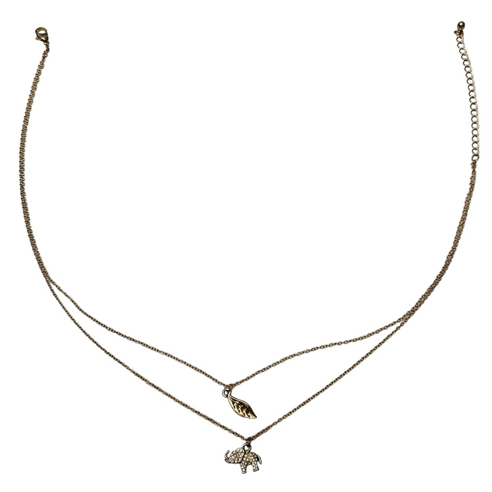 Elephant & Leaf Gold Toned Layered Necklace  🐘 🍃